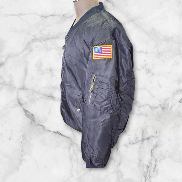 Vintage USMC Marines Bulldogs Jacket MA-1 Bomber  XXL- Quilted Nylon Black - Picture 4 of 11